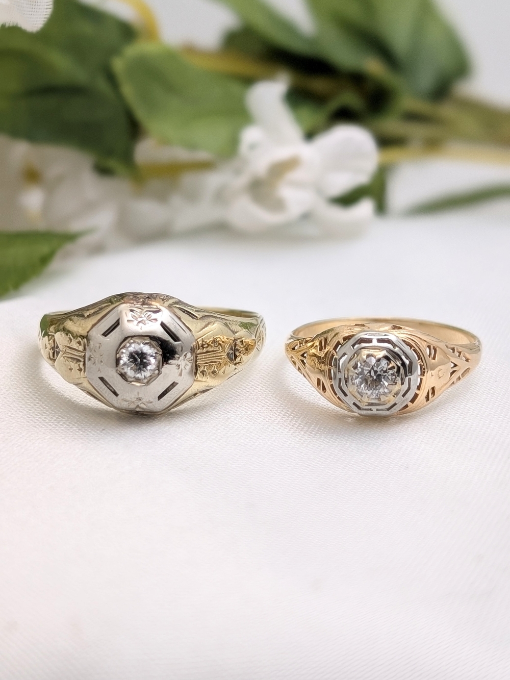 ♥️Vintage Engraved Filigree Diamond Wedding Ring Set ♥️